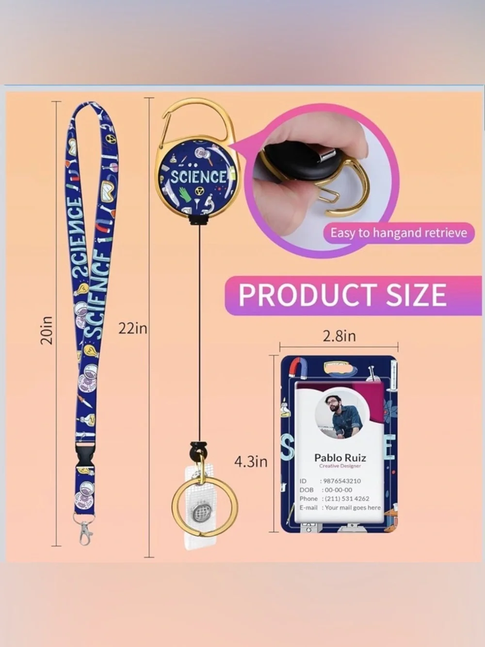 NWT Science Themed Blue ID Badge Lanyard with Retractable Reel